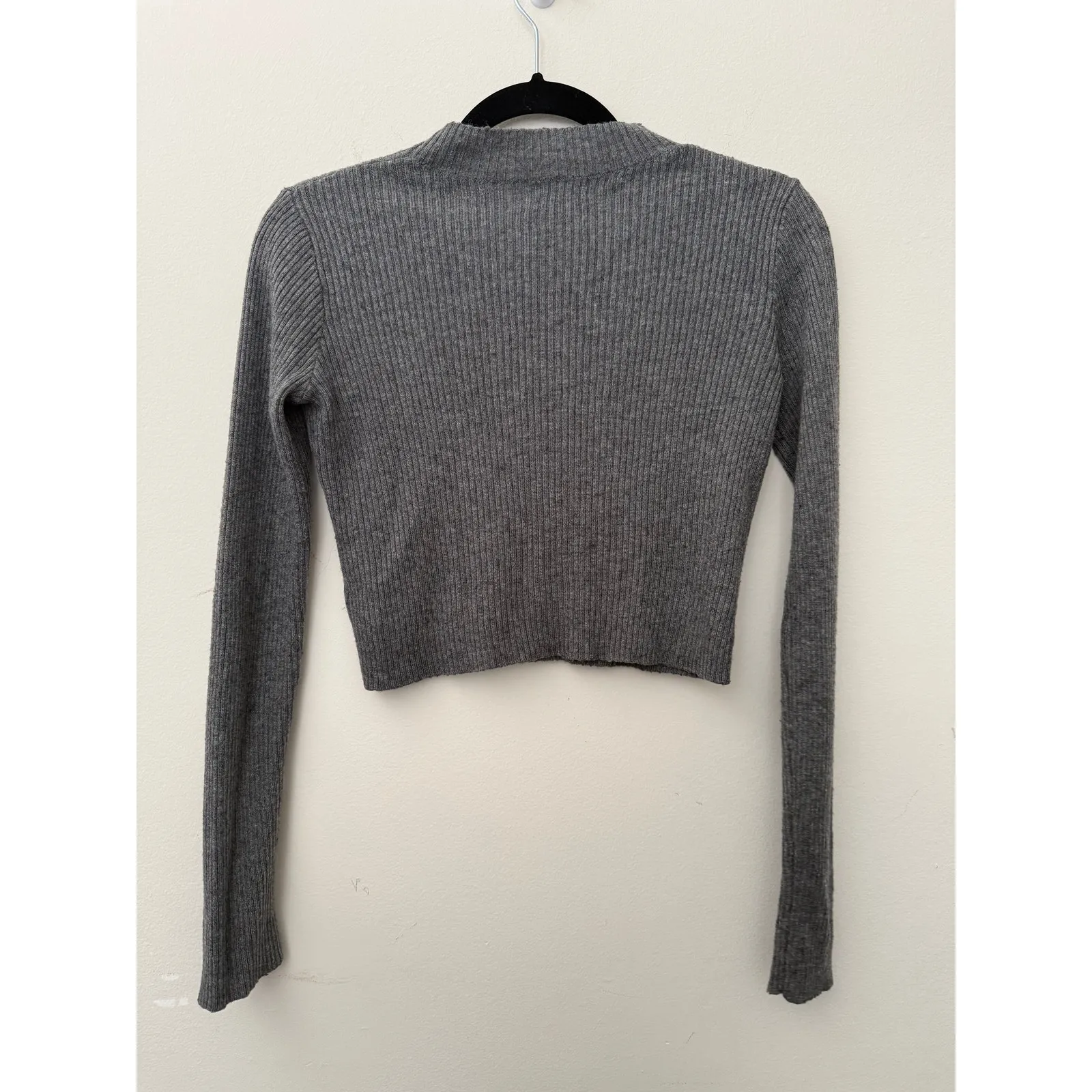 John Gault Brandy Melville Gray Wool Mock Neck Ribbed Cropped LongSleeve - Image 3