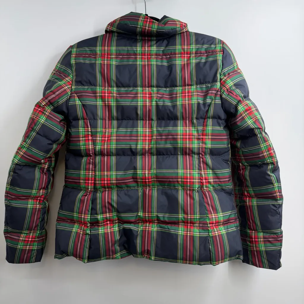 Talbots tartan plaid down fill ruffle zip puffer jacket Small blue green red - Image 6