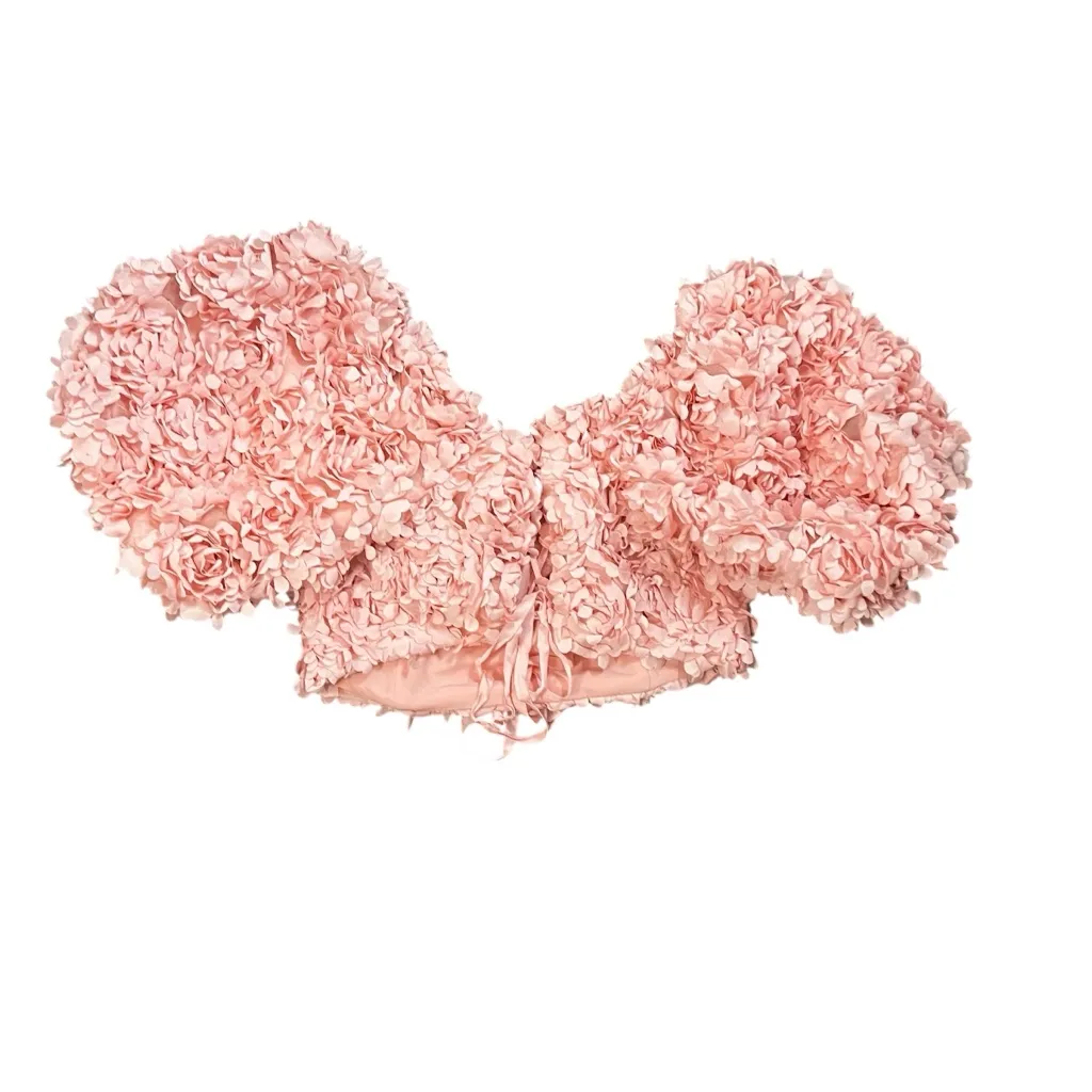 ASOS Edition Pink Floral Organza Two Piece Set Maxi Skirt & Puff Sleeve Top 4 - Image 4