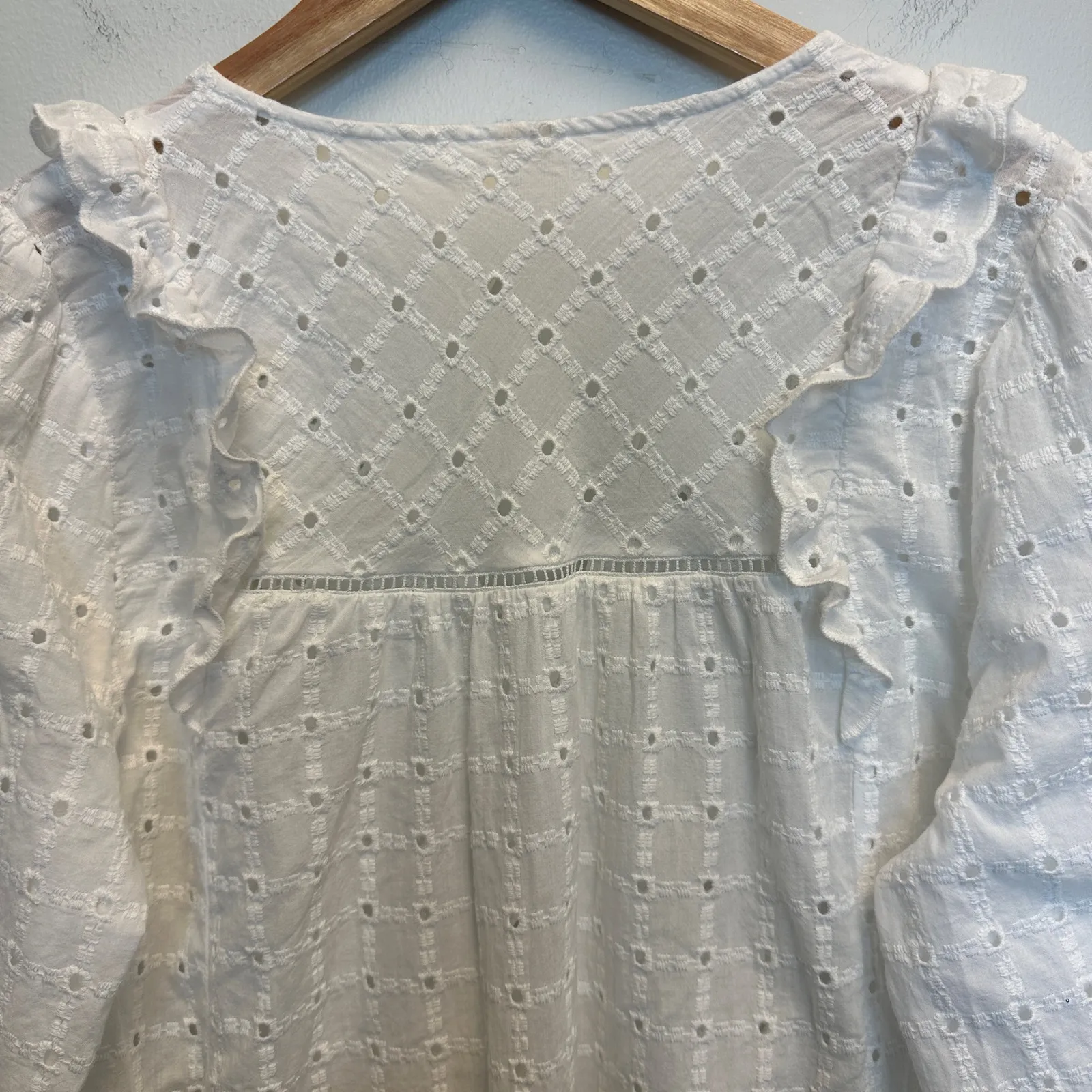 Anthropologie Sz 8 Thames White Eyelet Ruffle Peasant Dress Boho Cottage Prairie - Image 9