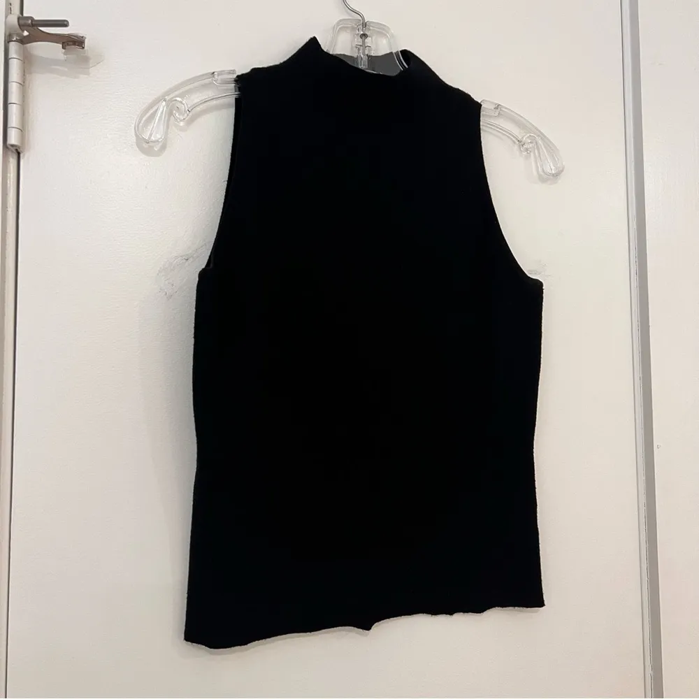 Milly Black Mock Neck Sleeveless Sweater Tank Blouse - Image 3
