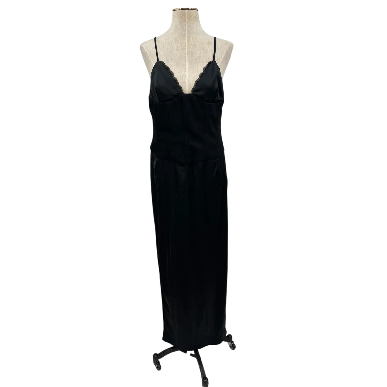 Tiger Mist Taos Maxi Slip Dress Satin Corset Lace Neck Black Size Large - Image 3