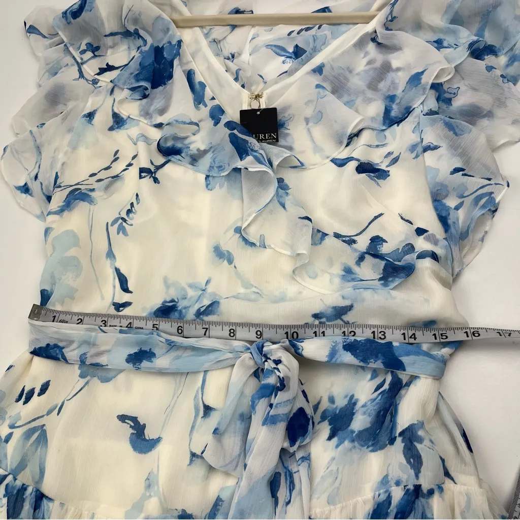 Lauren Ralph Lauren Women's Belted Tiered Floral Gown Blue White SZ 16 NEW *FLAW - Image 11