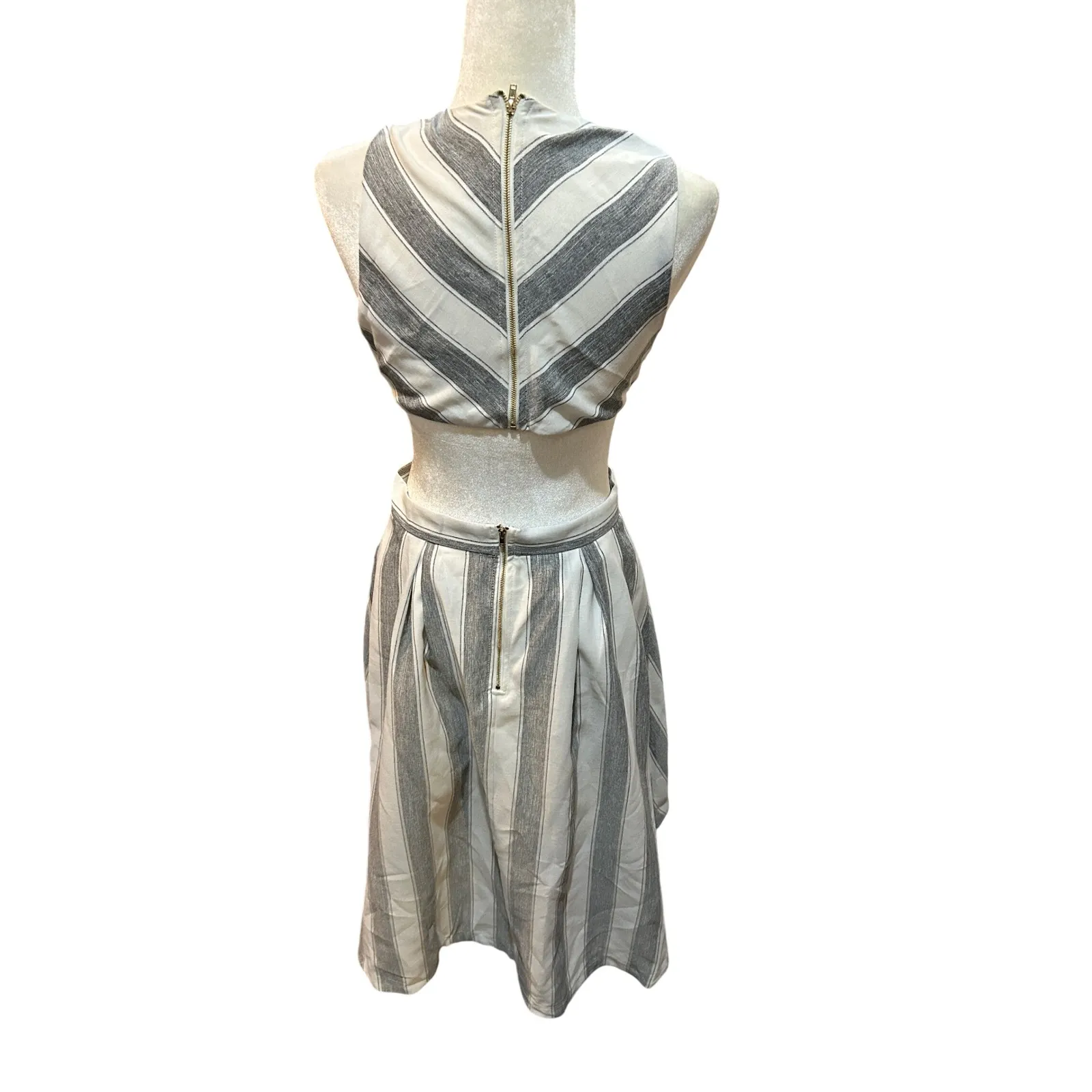 Striped Sleeveless‎ Mini Dress Cutout High Low Hem Casual Party - Image 2