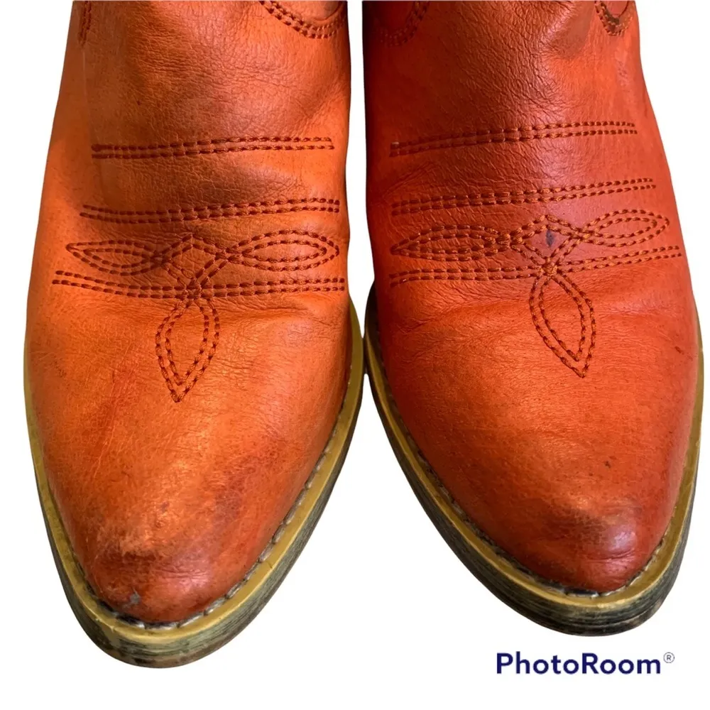 Very Volatile Orange Leather Boots, Sz 5.5 - Image 6