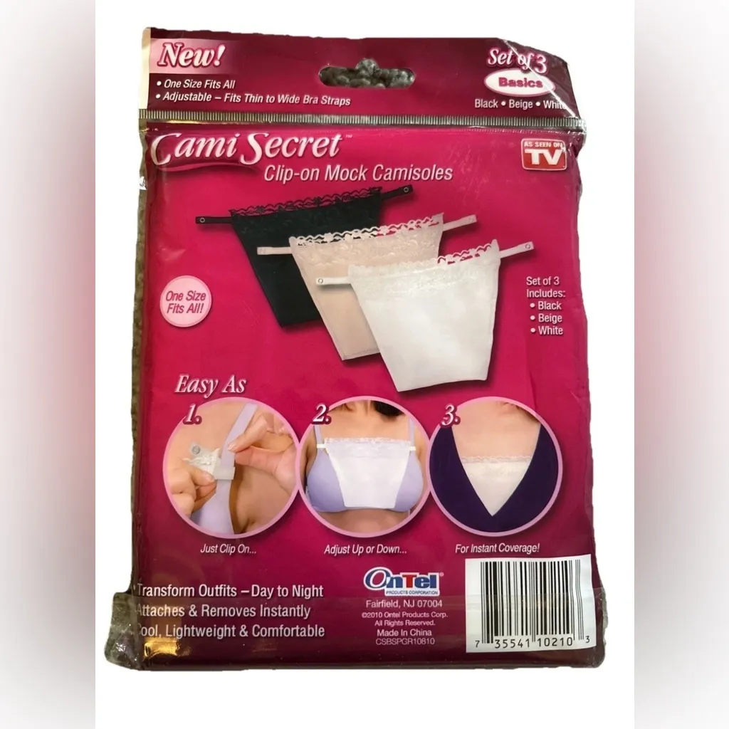 Cami Secret Clip On Mock Camisoles Set Of 3 Black Beige White New In Package Size undefined - Image 2