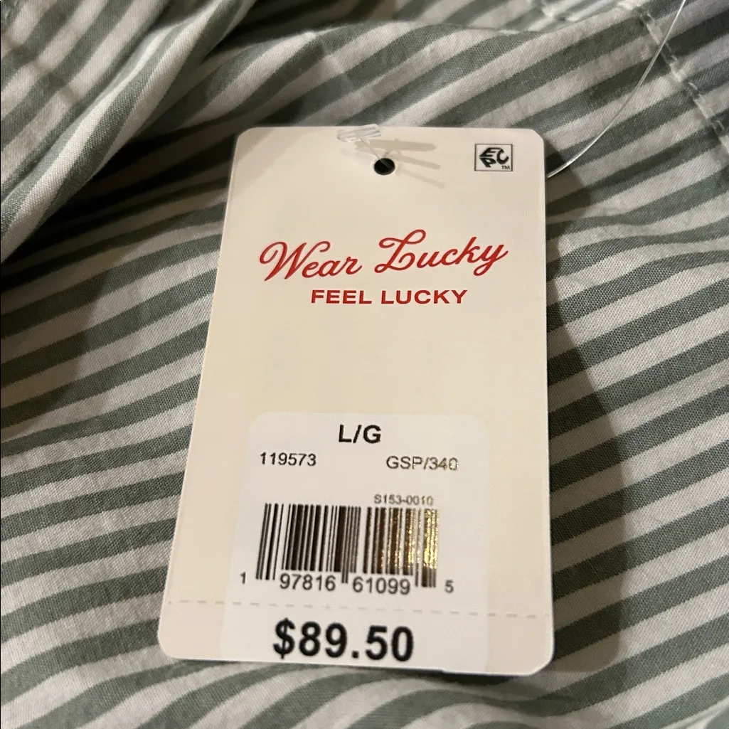 LUCKY BRAND Oversized Button Back Top, Green Stripe, Size Large, NWT - Image 10