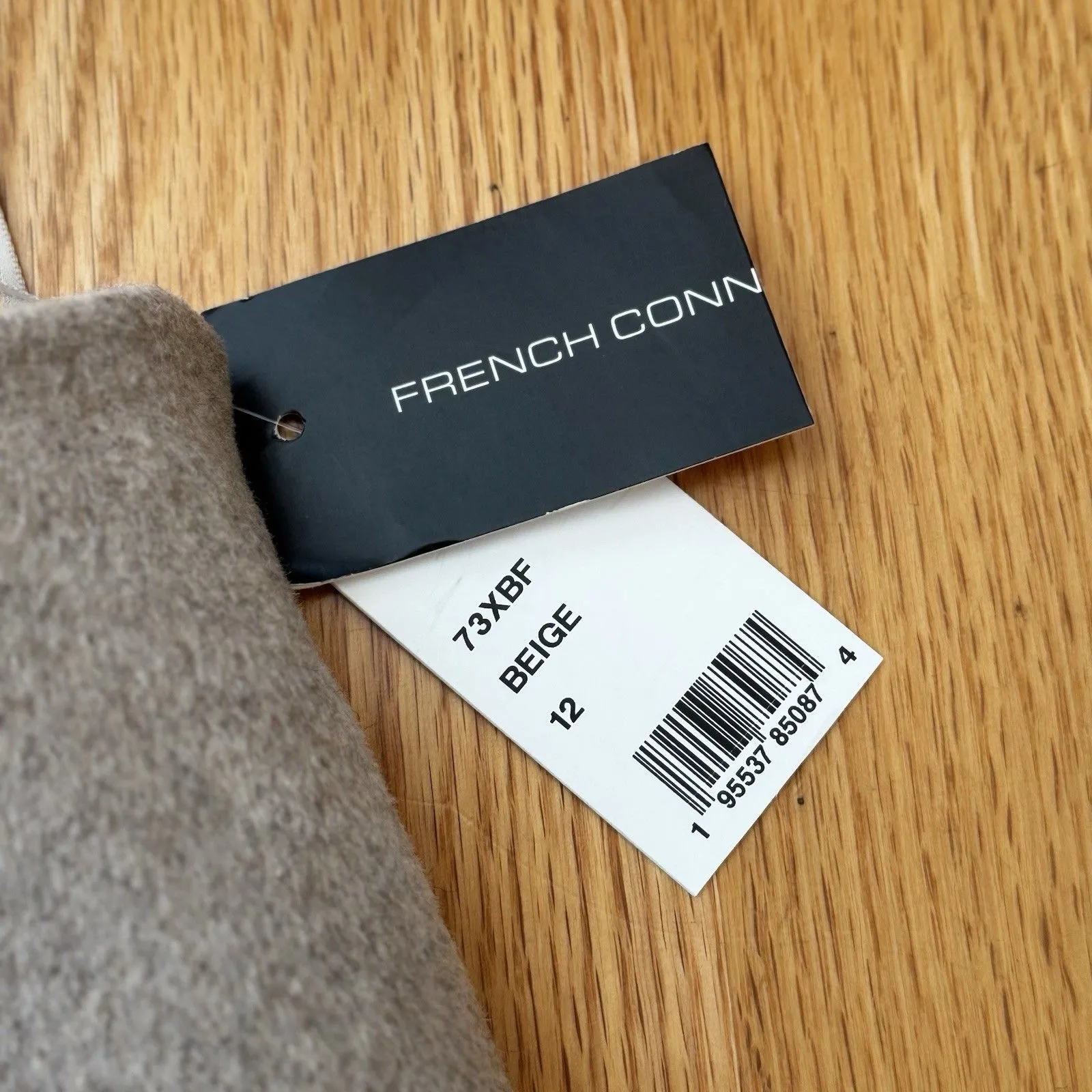 French Connection Adele Felt Mini Skirt Wool Blend Beige Sz 12 NWT Asymmetric - Image 5