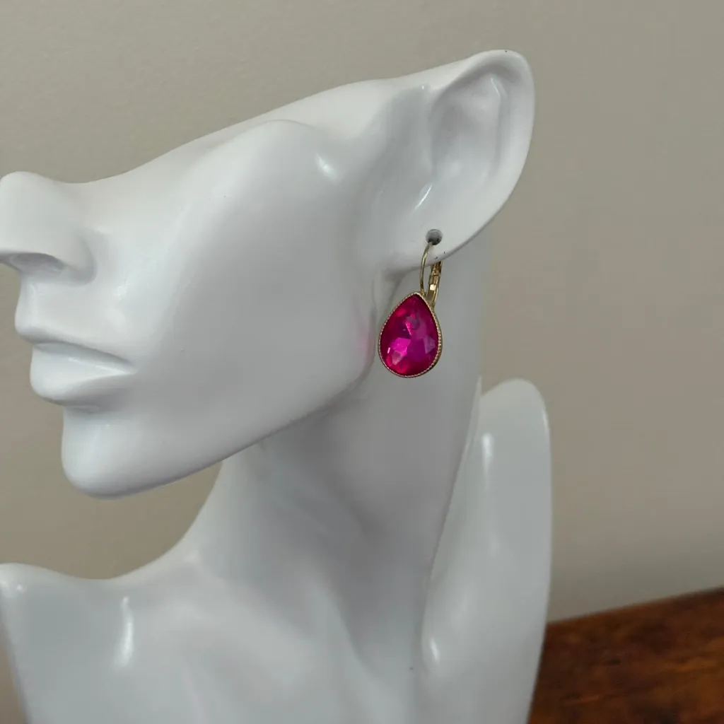 Vibrant Fuchsia Teardrop Earrings 1.25" Pink - Image 3