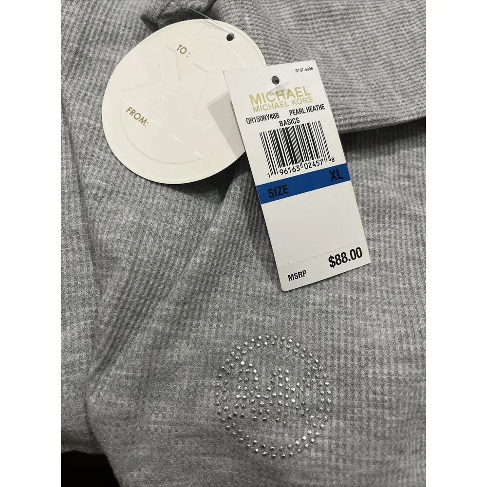 Michael Kors Shirt Cowl Neck Waffle Knit Heather Gray Womens XL Shirt w/Gift Tag - Image 6