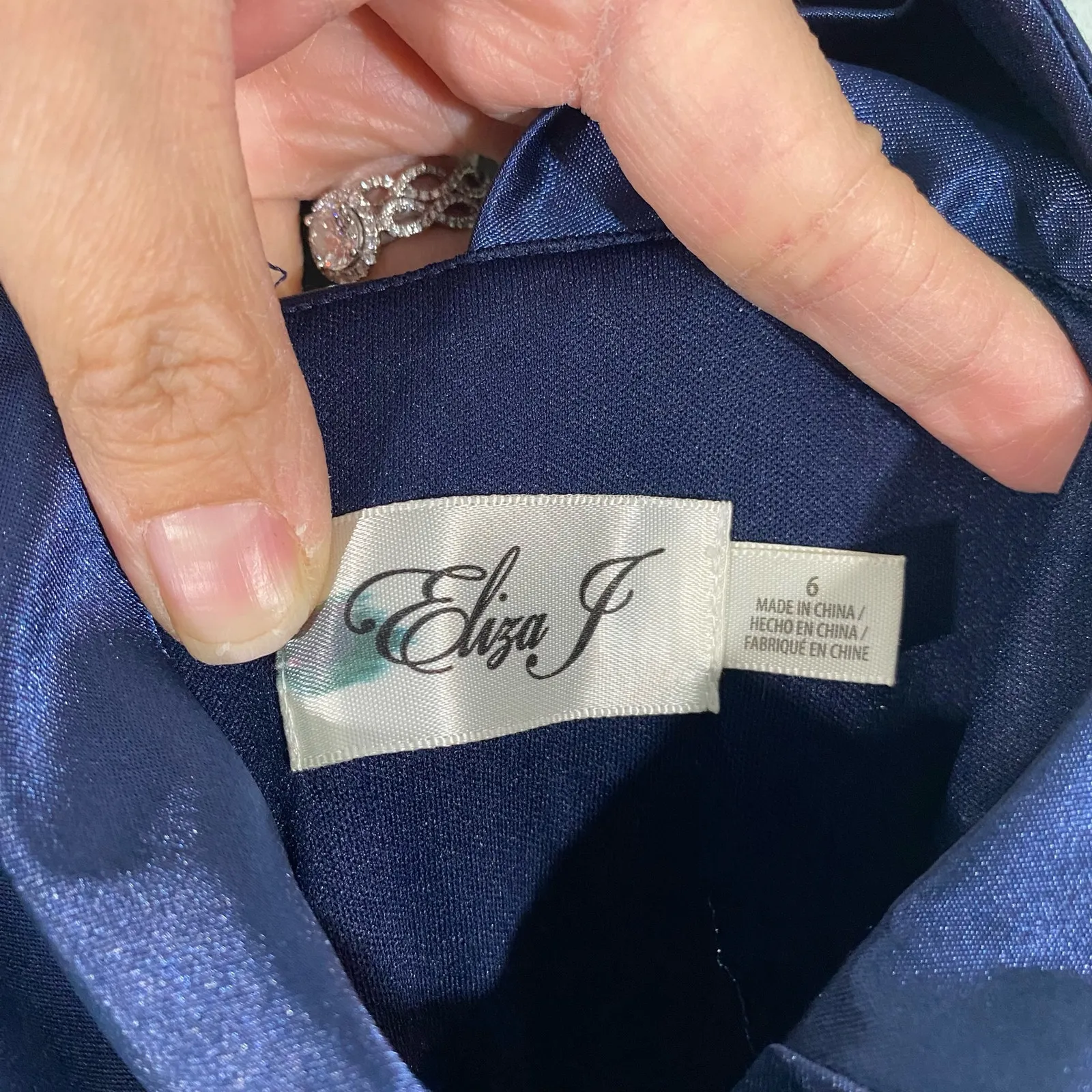 Eliza J Women's Navy Twist Neck Half Satin Half Velour Maxi Gown Dress Size 6 - Image 7