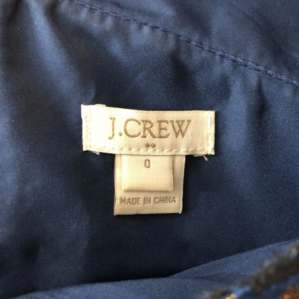 J Crew Peacock Jacquard Dress Sleeveless V Neck Pleated Lined Blue Gold 0 - Image 3