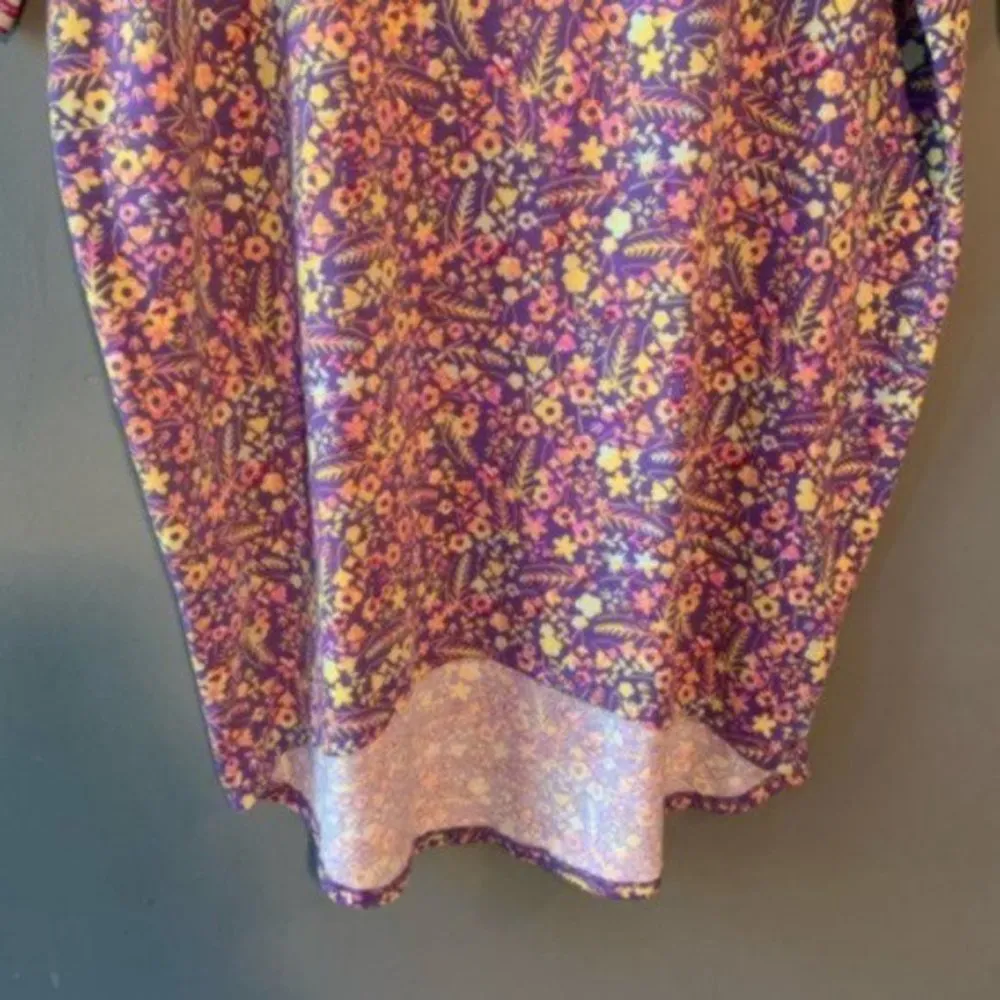 Lularoe Irma Tunic Top Purple Floral Pink Stripe Sleeve - Image 6