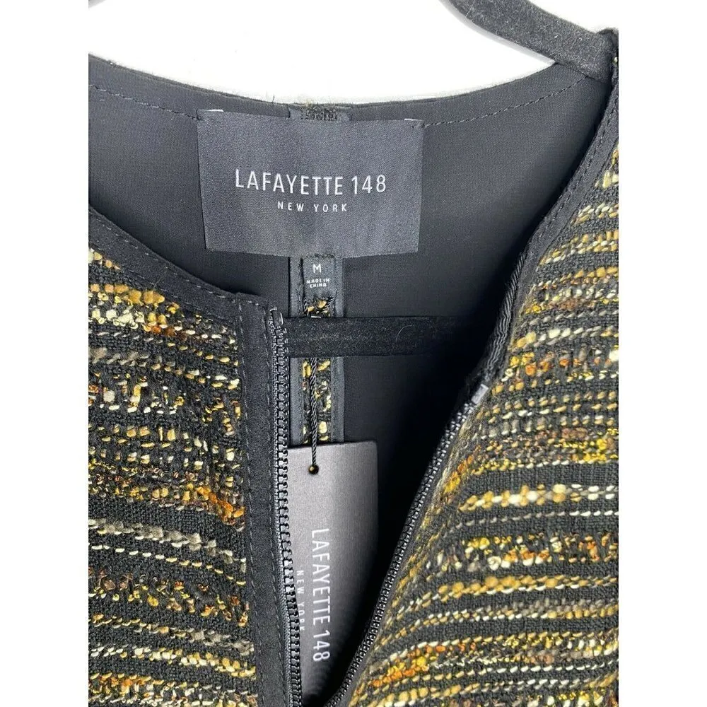 Lafayette 148 New York Jacket Size Medium Women's Pria Taverna Tweed Long Sleeve Tan - Image 4