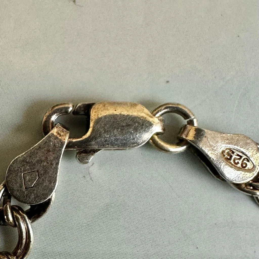 Vintage Italian Sterling Silver 925 Charm Bracelet – Chinese Symbols & Black Bea - Image 6