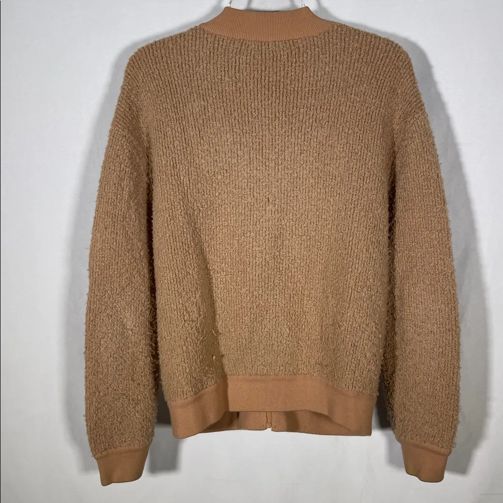 VINCE WOMENS WOOL TEDDY TEXTURED ZIP UP BOMBER JACKET TAN BEIGE SMALL - Image 6