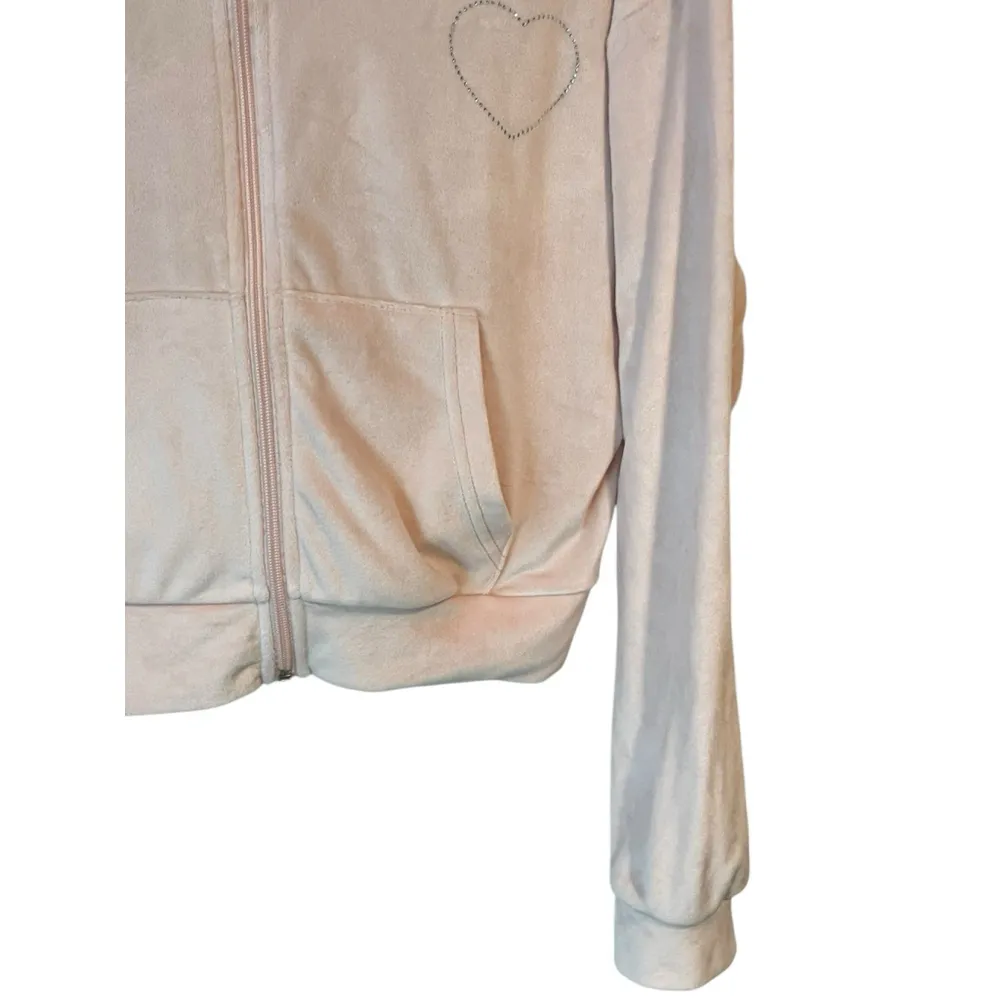 Refuge Hoodie Jacket Womens Size XL Pink Velour Velvet Full Zip Rinestones NEW - Image 5