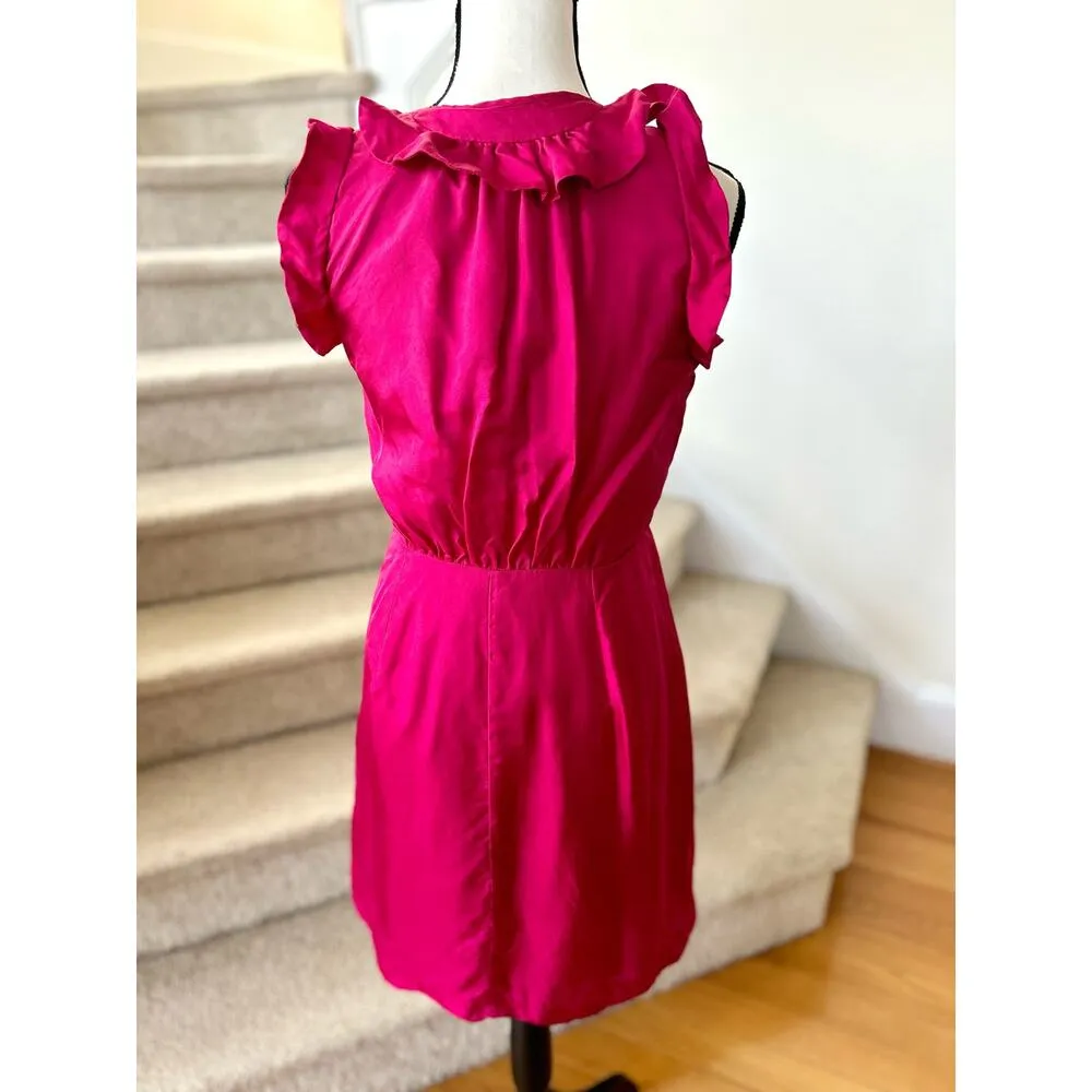 Elizabeth McKay Jewel Tone Pink Silk Ruffle Cocktail Dress Size 4 - Image 3