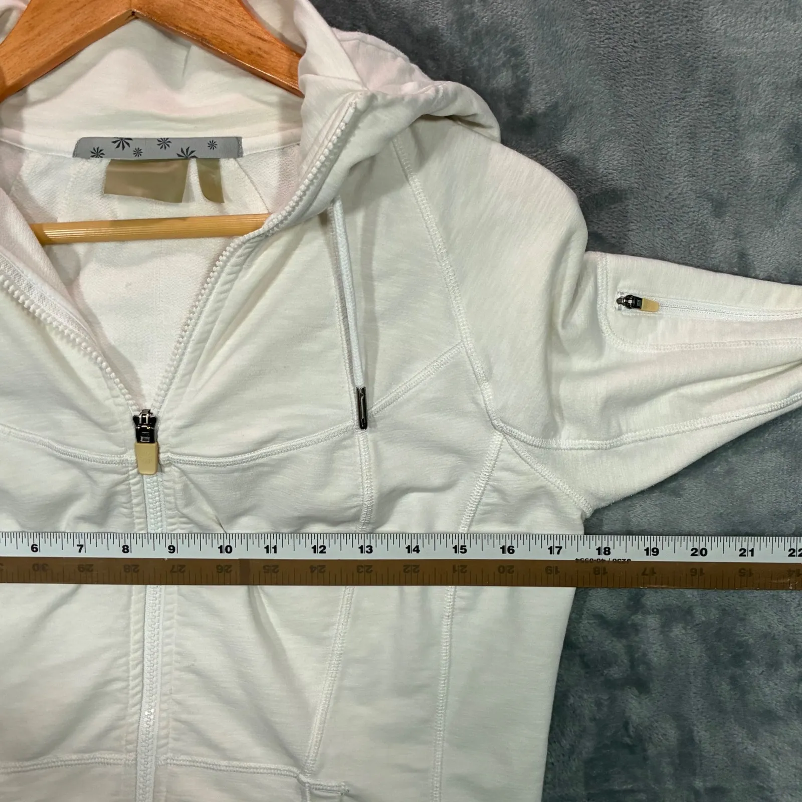 Athleta White Full Zip Hoodie Hooded Jacket Thumbholes Athleisure Women's M? - Image 8