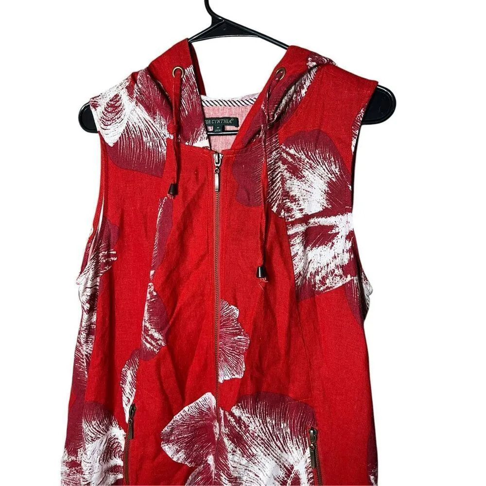 For Cynthia Linen Jacket vest Sleeveless Asymmetric Zip Hooded‎ Size M - Image 2
