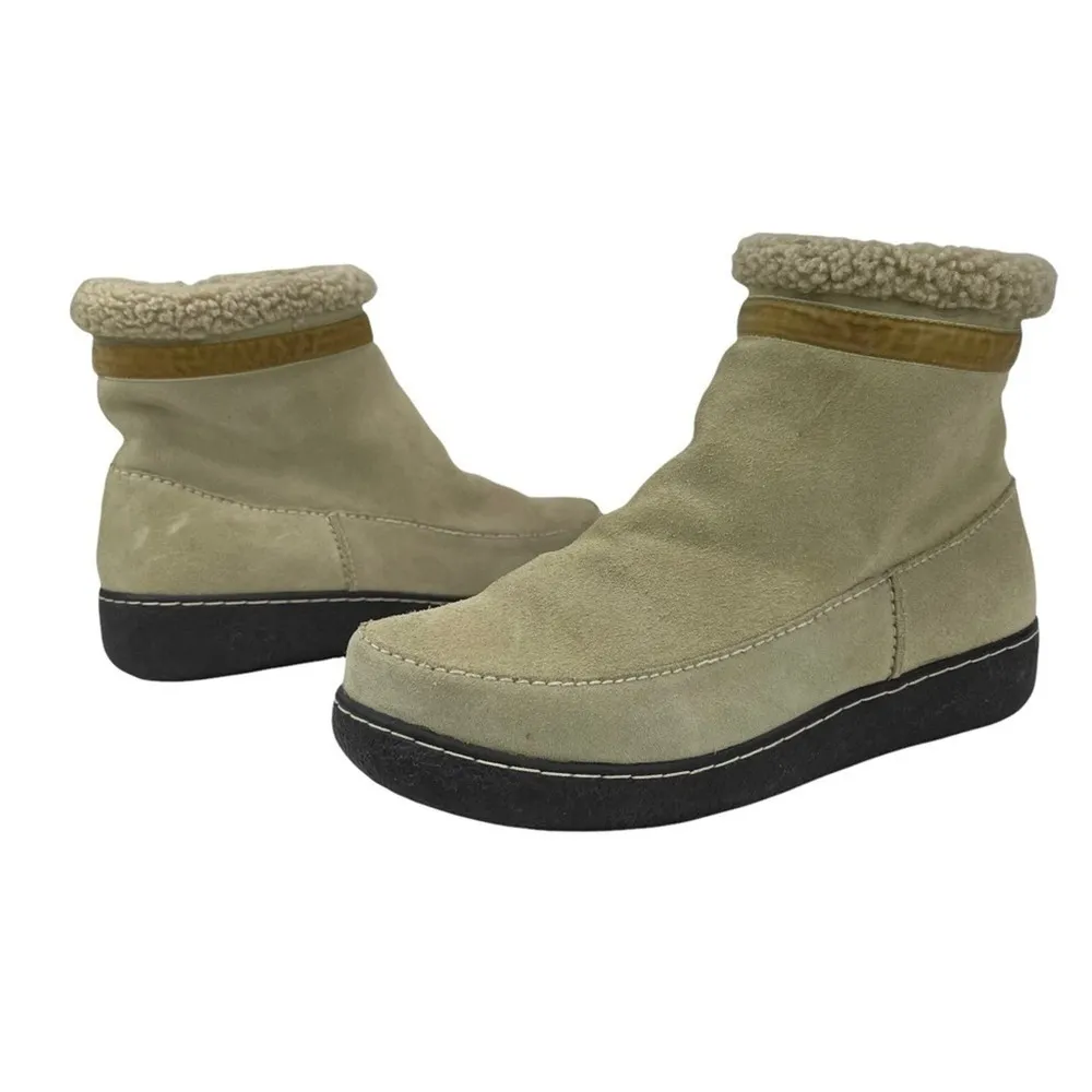Land's End Womens Size 10 Cream Suede & Fleece Lined Winter Ankle Botties Boots - Image 13