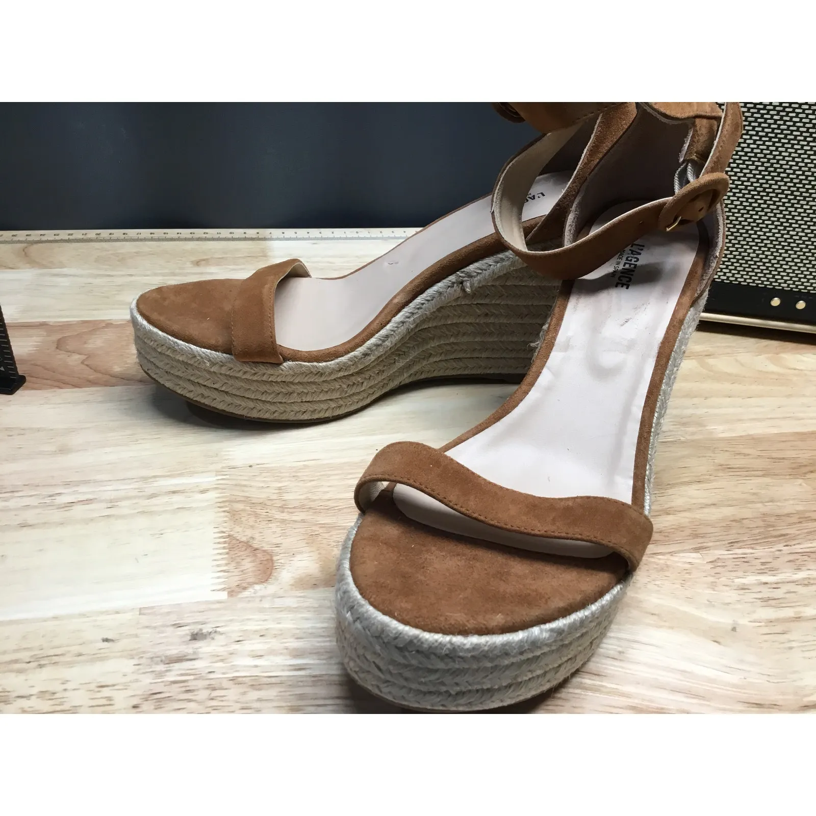 L'Agence Espadrille Wedge Sandals Women's 9.5 Brown Suede Ankle Strap Platform - Image 4