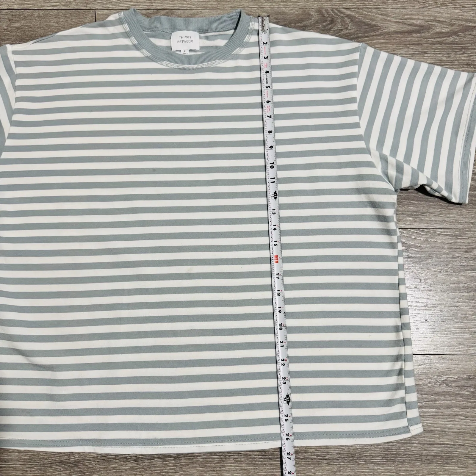 THINGS BETWEEN Striped Tee Green/White Size L Boxy Oversized Short Sleeves Green Size L - Image 9