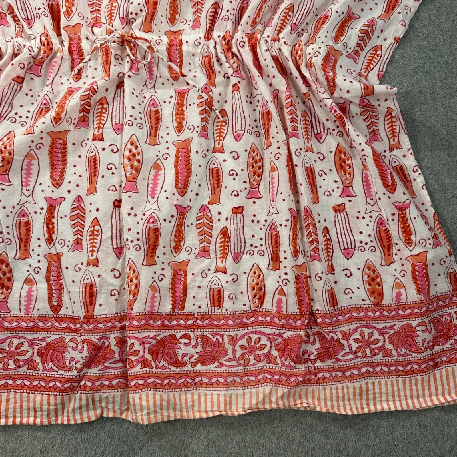 Sievya Coverup Swim Tunic Pink Fish Travel Resort Beach Drawstring Cotton Size undefined - Image 5