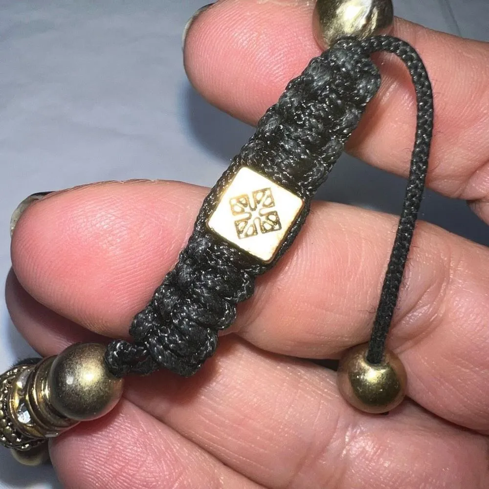 Burnished Gold Tone And Crystal Bead Pull Cord Bracelet - Image 7