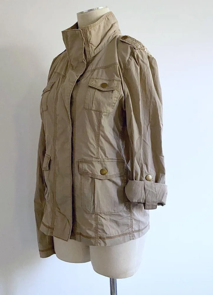 Crochet Sheer Back Lightweight Jacket Tan - Image 2