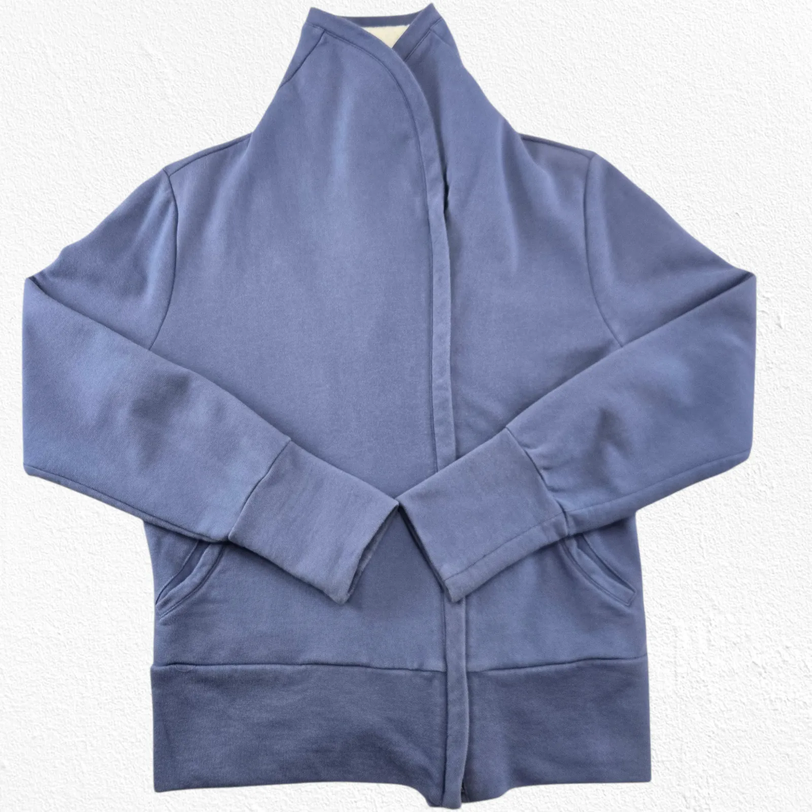 Y2K St John Sport Blue Knit Jacket Shearling Collar Asymmetrical Zip Size Medium - Image 1