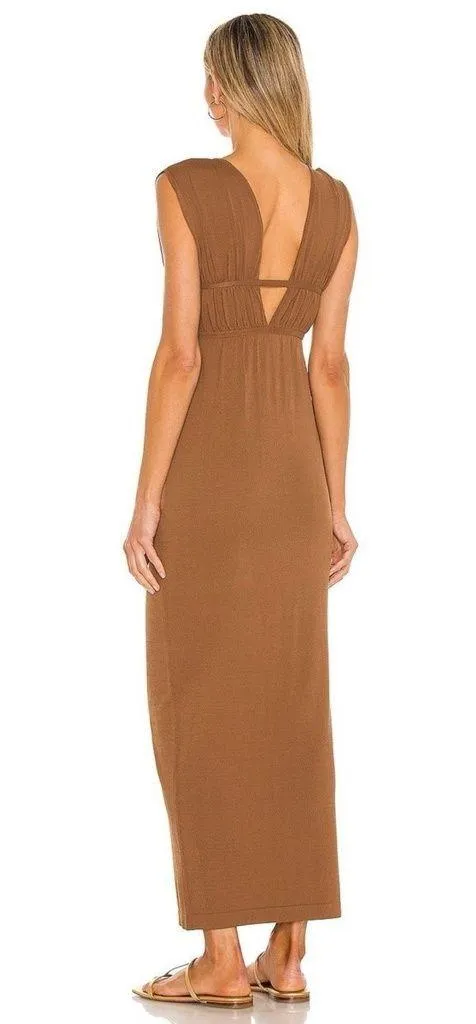 Ronny Kobo Charlie Dress Driftwood Brown Ruched Cutout Jersey Maxi - Image 2