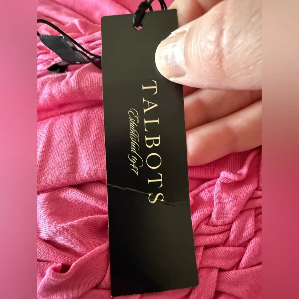 Talbots Pink Dress Basket Weave Neckline Tie Waist Stretch Colorful NWT Large - Image 3