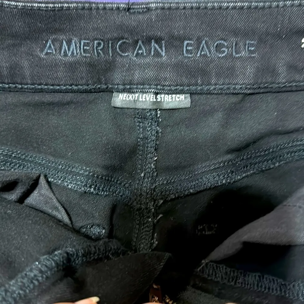 American Eagle Ne(x)t Level Stretch Distressed Denim Mini Skirt in Black Size 2R - Image 3