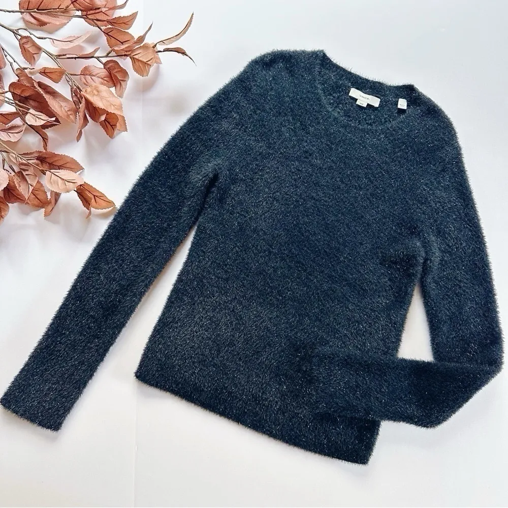 NEW Vince Metallic Lurex Soft Eyelash Pullover Obsidian Black Sweater - Image 8