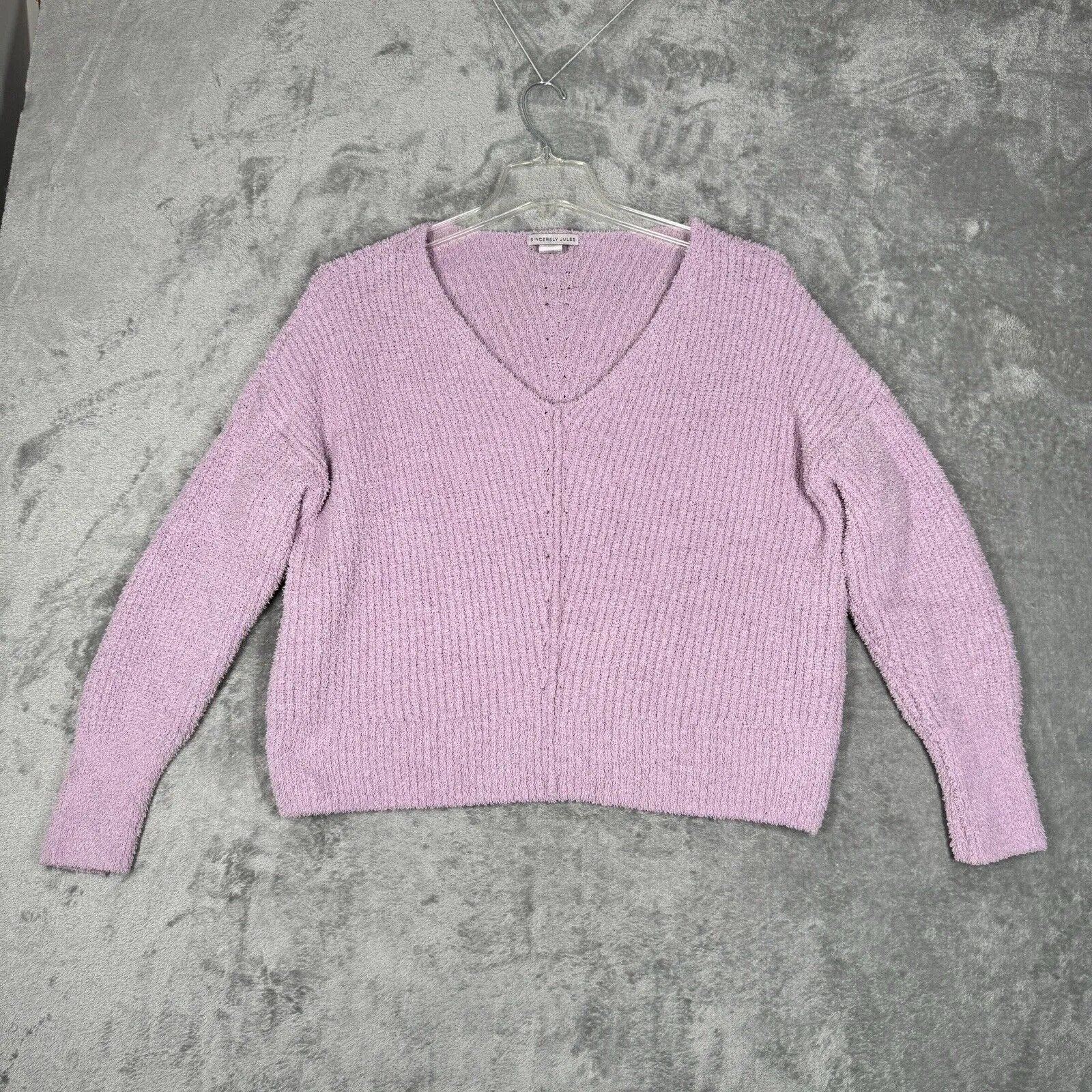 Sincerely Jules Sweater Womens Large Purple Nubby‎ Knit Warm Cozy Barbie Preppy Size M - Image 2