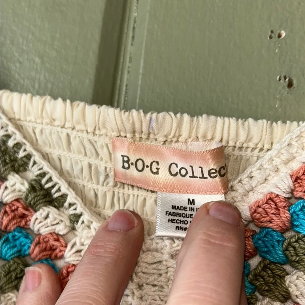 Band of Gypsies Cream Green Crocheted Fringe Crop Tank Top Women’s Size Medium - Image 4