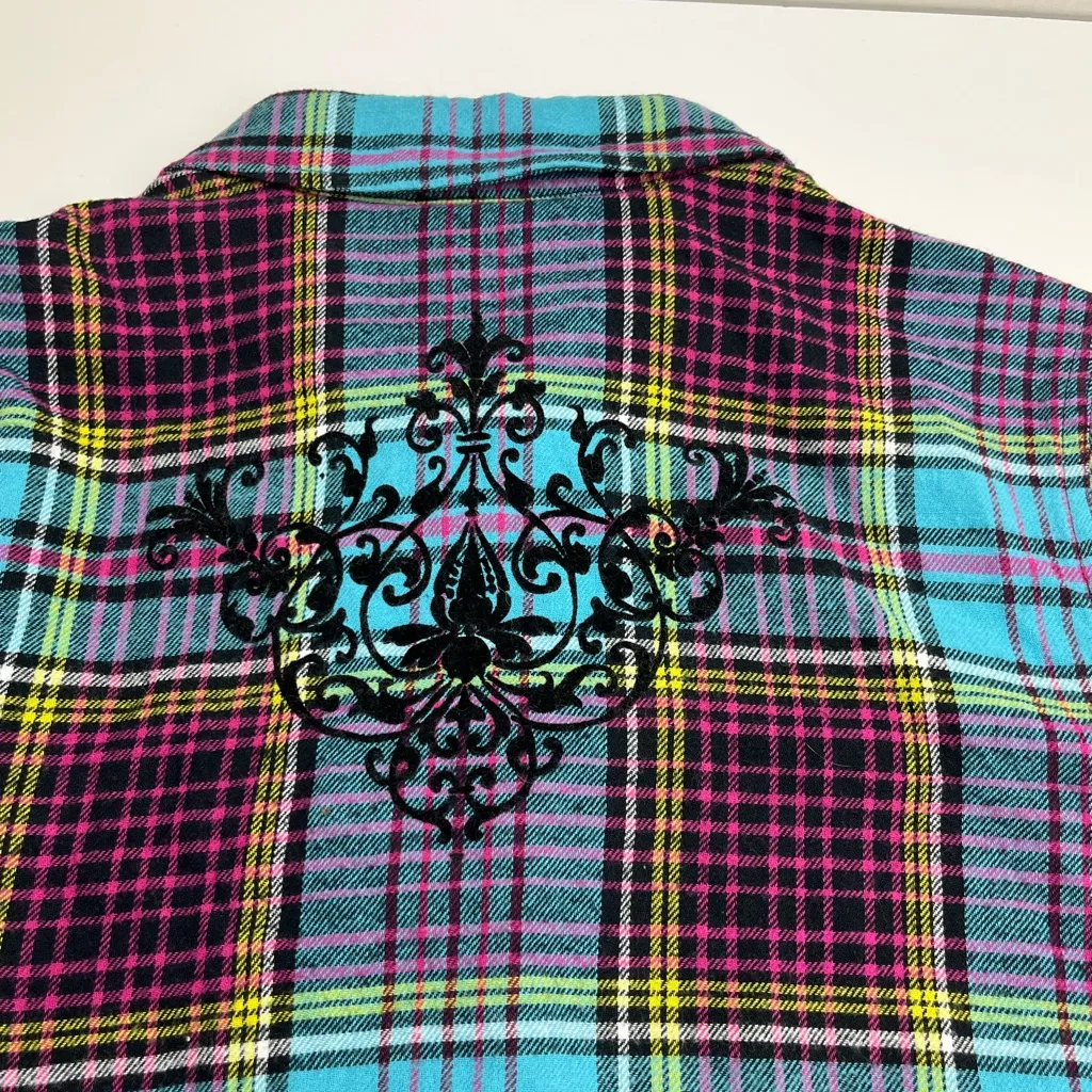 Soft Surroundings Blue Plaid Highlands Flannel Button Shirt Womens Size Medium - Image 11