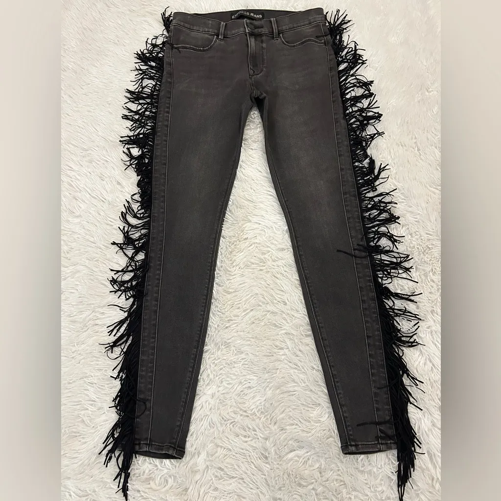 EXPRESS Grey rinsed Black side fringe western skinny jeans - Image 2