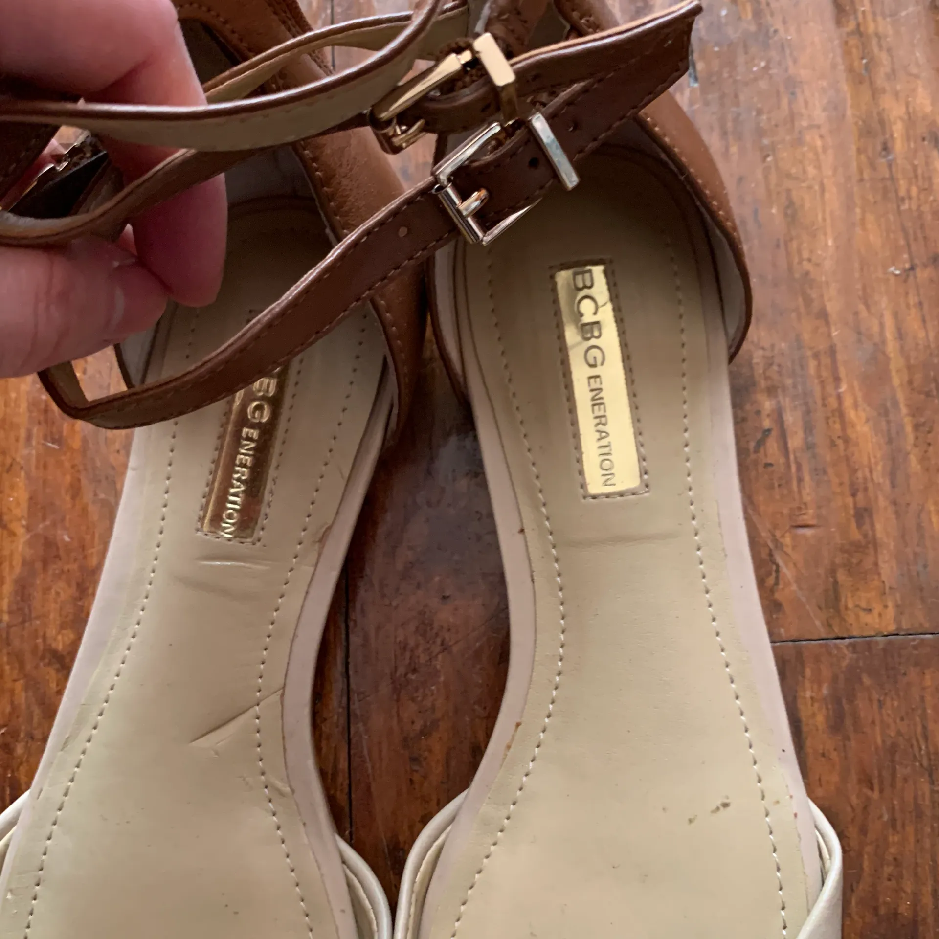 Nude & Cognac Peeptoe Ankle Strap Flats SZ 6 - Image 4