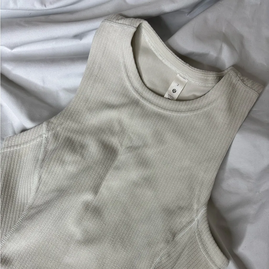 Lululemon Ribbed Soft Stream Slim Fit Tank Dress Bone - Image 2