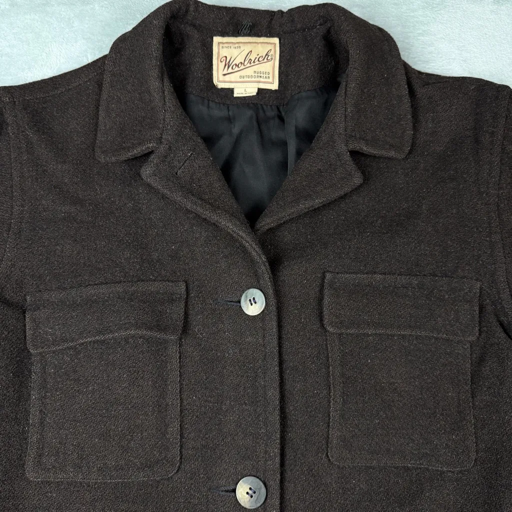 VTG 90s Woolrich Brown Wool Chore Coat Hunting Field Jacket Women's L Large USA - Image 2