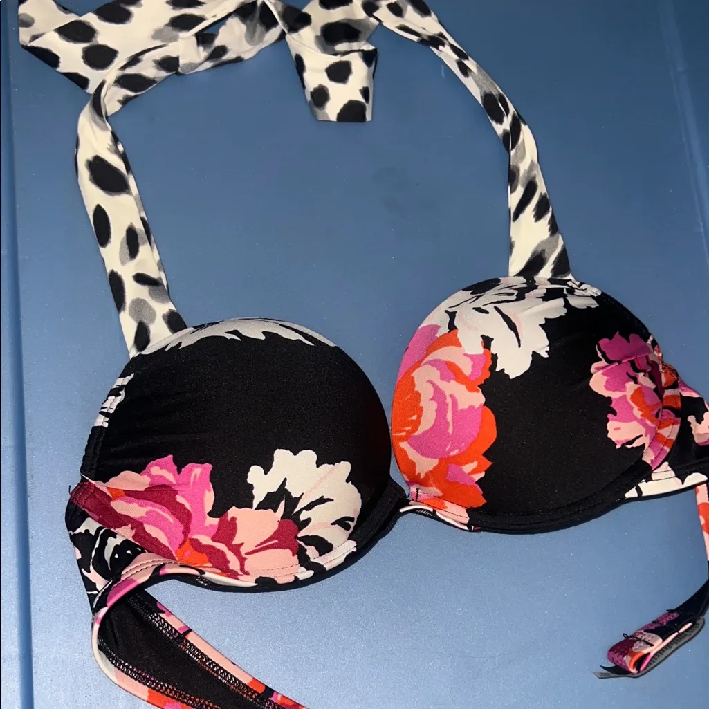Victoria’s Secret Bombshell Floral Black Bikini Top Halter 32B - Image 2