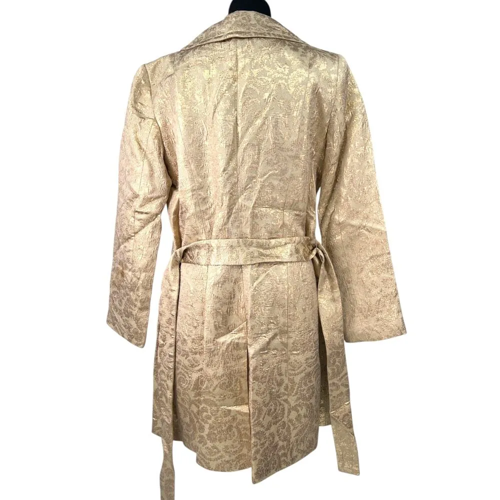 Bebe | L | Trench Coat Jacket Trench Damask Metallic Gold Women's Mid Length - Image 2