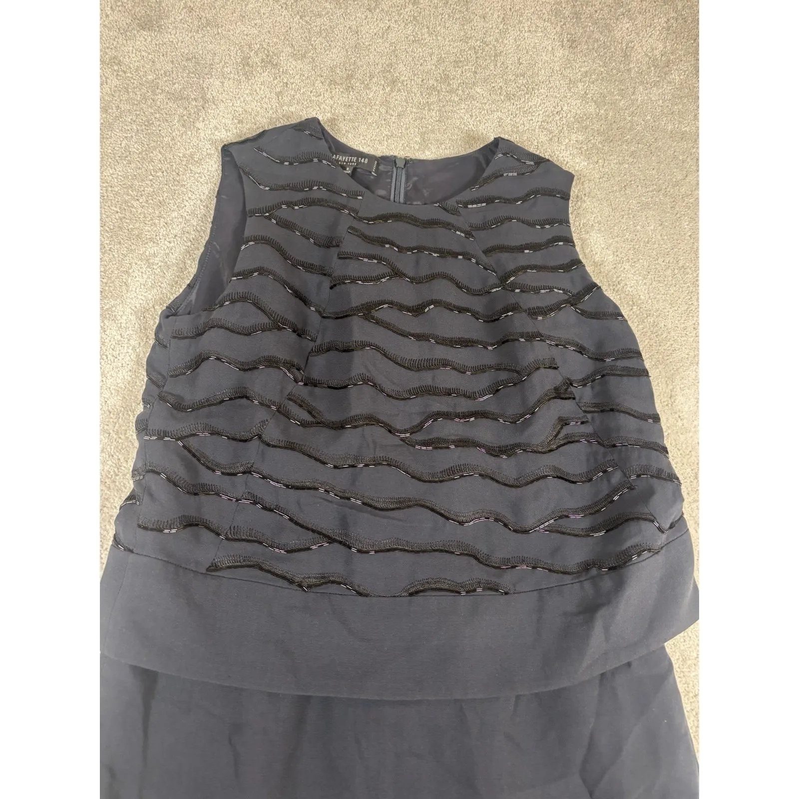 Lafayette 148 New York sleeveless beaded silk‎ sheath dress ink blue size 2 - Image 5