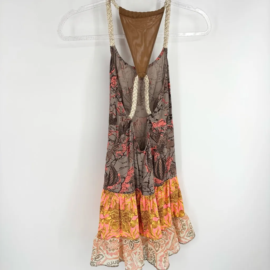 Maaji Multiprint Tiered Racerback Boho Mini Dress Mixed Print Swim Cover Small - Image 7