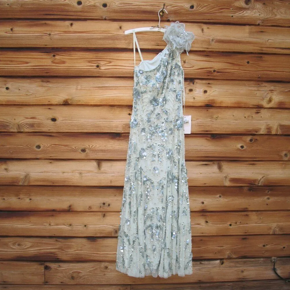 MAC DUGGAL 94151 Green Embellished One Shoulder Trumpet Gown with Flower - Image 6