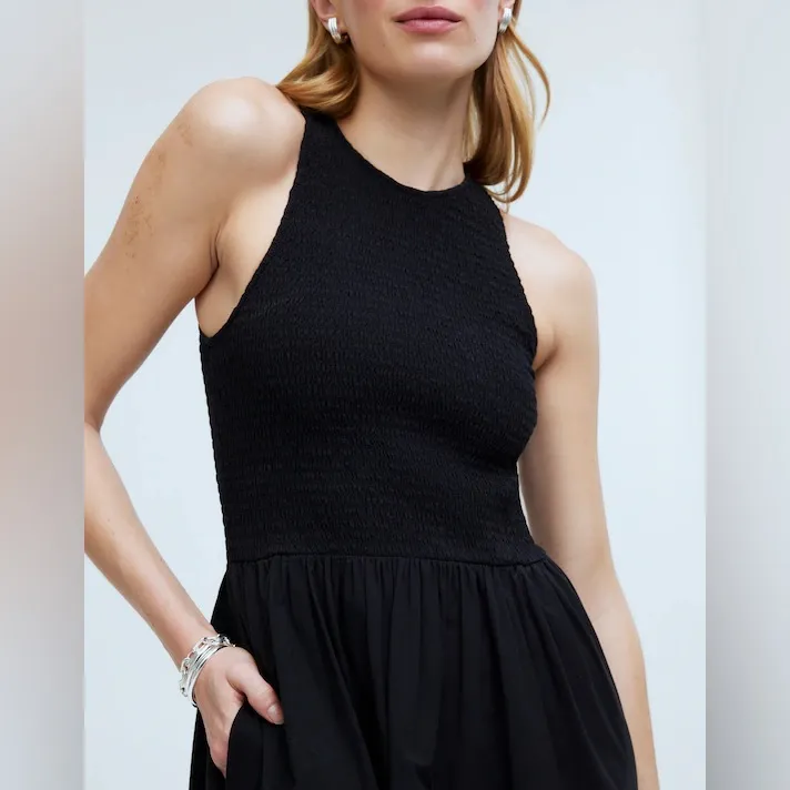 Madewell The Melody Smocked Midi Dress in True Black Size XS NWT - Image 5