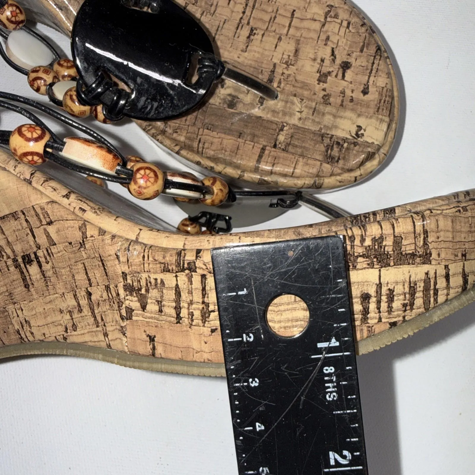 SandTracks Beach Beads Seashells Thongs Cork Wedge Women's Sandals 10 NEW Black - Image 5