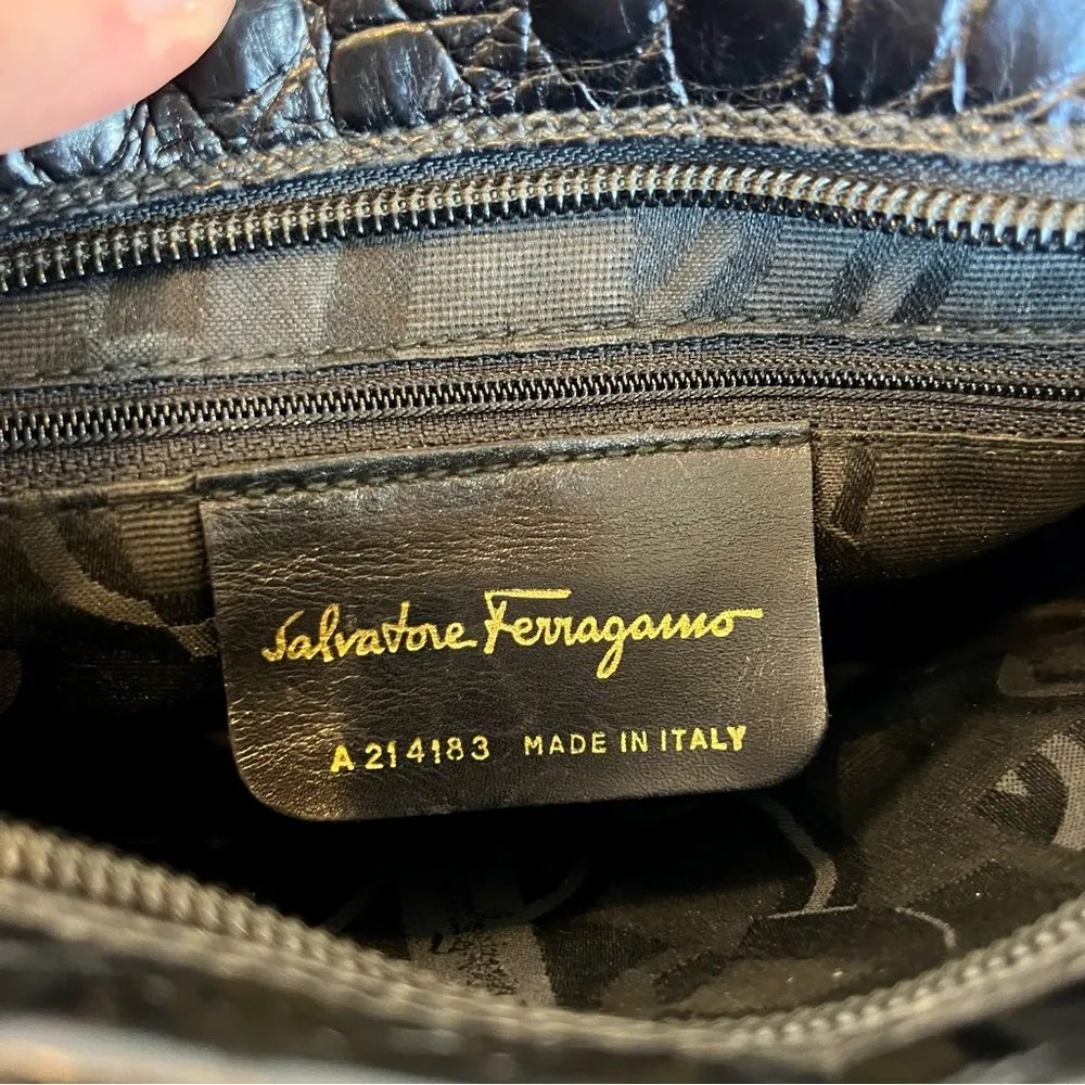 Ferragamo Vala Black Croco Embossed Crossbody Bag - Image 12